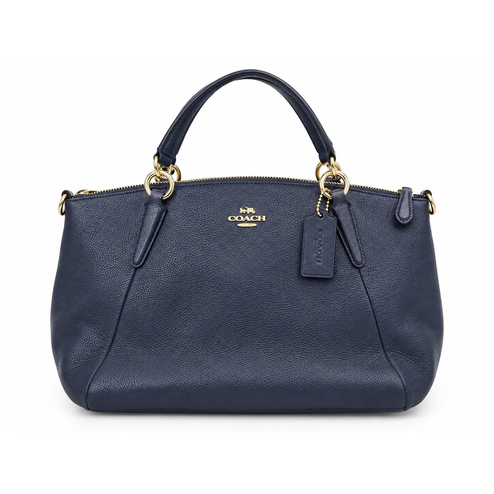 Coach Kelsey Satchel Navy Blue Pebbled Leather Gold Hardware Crossbody Purse